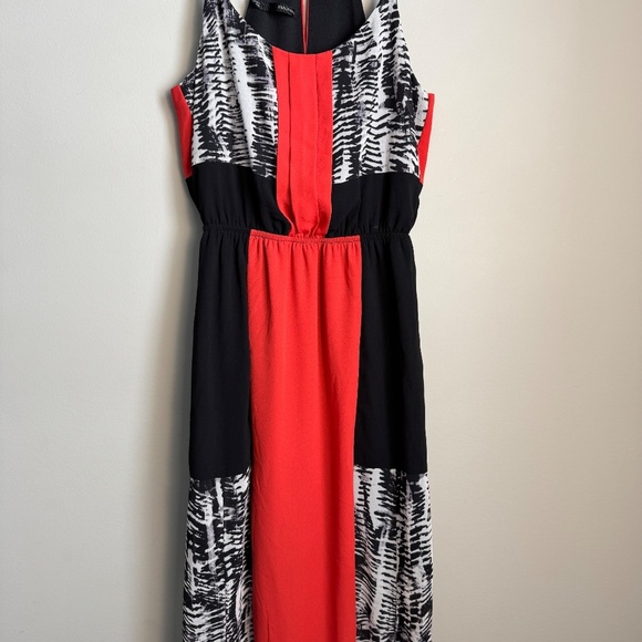 Maurices X-Small Split Front Maxi Dress Red/Black/White Babydoll Spaghetti Strap - Picture 3 of 16